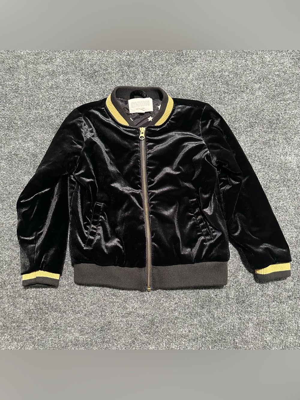 Gymboree Black Velvet Bomber Jacket with gold Trim